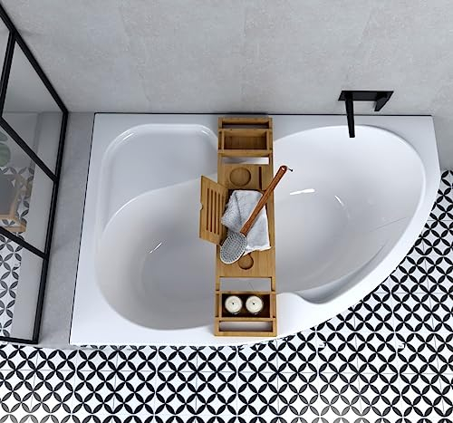 ECOLAM Eckbadewanne WELA 150x100 links Antirutsch Bambusablage Ablauf Füße
