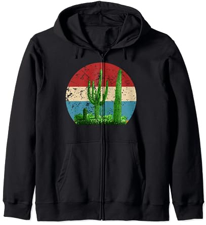 Retro Saguaro Sunset Funny Cactus Opuntia Cactaceae Lovers Zip Hoodie