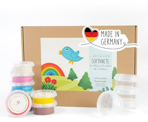 lila liebt dich® Knete ab 2 Jahre 8 Farben x 50g mit 4 Leerdosen zum Mischen I Allergikerfreundliches Knete Set ohne Zusätze I Deutsche Kinderknete ab 2 Jahre ungiftig I Knetmasse auch zum Trocknen