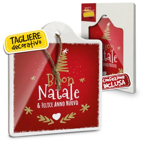Tagliere Sottopentola Natalizio in Ceramica, Idee Regalo Natale Originali Donna, Mamma e Nonna, per Casa e Cucina, Personalizzati con Illustrazione Originale Buon Natale e Felice Anno Nuovo