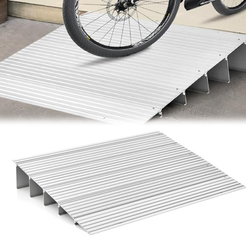 COSTWAY Rampe de Seuil de Porte de 13cm avec Hauteur Réglable, Rampes de Trottoir en Aluminium Surface Antidérapante Charge 317KG, pour Fauteuils Roulants, Déambulateurs, Scooters