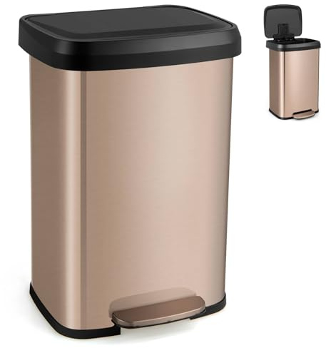 GiantexUK 50L/68L Recycling Pedal Bin, Stainless Steel Rectangular Trash Bin with Silent Soft Close Lid & Pedal, Fingerprint-Proof Recycle Dustbin for Home Kitchen(50L with Deodorant Box, Rose Gold) | Stainless Steel Rectangular Trash Bin with Silent Soft Close Lid & Pedal, Fingerprint-Proof Recycle Dustbin for Home Kitchen