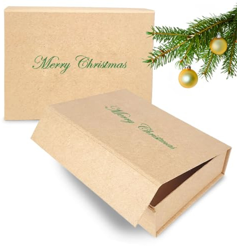 Verpackungswelt Geschenk-Box Weihnachten (1 Stk.) | 16x12x4 cm | Geschenk-Karton mit Deckel & Magnet-Verschluss für Weihnachtsgeschenke | Weihnachtsverpackung mit Aufschrift 'Merry Christmas' Grün