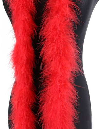 2m 8cm Federboa Truthahnfedern Boa,Flauschige Plüsch-Feder Boa Federstola Federschal Federgirlande für Weihnachtsbaum Hochzeit Basteln Burlesque Karneval Party 20er Jahre Kostüm Deko,ca. 15g Rot