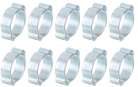 sourcing map 10Pcs Double Ear Hose Clamps, Adjustable 15-18mm(0.59x0.71) Iron Zinc Plated Two-Ear Hose Clamp, O Clip Hose Clamps Fuel Line Clamps Hose Clamp, Double Ear O Clips