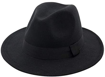 Sombreros Fedora para mujeres y hombres, estilo fedora de ala ancha con cinta sólida, sombreros británicos de jazz, Negro, M