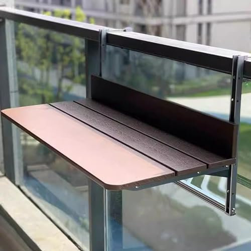 Klapptisch Klappbarer Balkon-Hängetisch, Geländer-Hängetisch, verstellbarer freiliegender Tisch, Metallhalterung, Beistelltisch für Terrassenbalkone und Terrassen (Farbe: Holz, Größe: 100 x 37 cm)