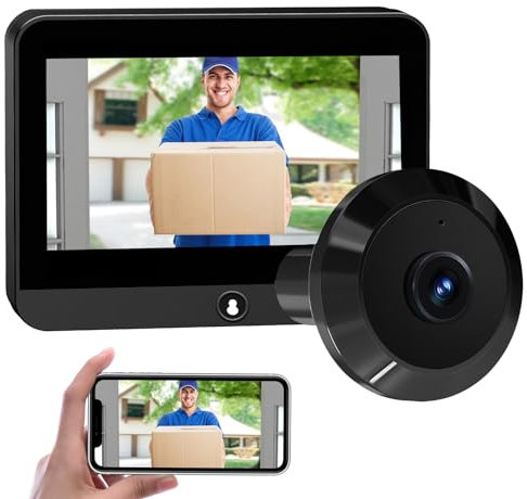 Visiophone sans Fil, WIFI 1080P Vidéo Interphone Visiophone Portier sans Fil, Judas de Porte Camera Surveillance avec 4.3 Pouces écran, Vision Nocturne, Motion Detection, Batterie 5000MA