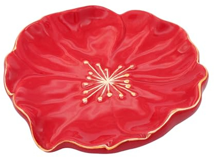 Ceramic Self Draining Soap Dish Red Hibiscus Flower Waterfall Soap Dish Soap Savers for Bathroom,Shower,Bar Counter