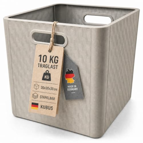 Kubus - Aufbewahrungsbox, Regalbox, 10kg Tragkraft, perfekt für Schreibtisch- und Medienzubehör, Kleidung, Hobby, Spielzeug, Werkzeug, für Kastenregale, Würfelform mit 30cm Kantenlänge, hellgrau