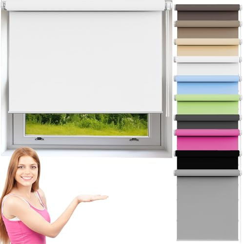 Verdunkelungsrollo Klemmfix 105 x 80 cm Sichtschutz Rollo Seitenzugrollo Verdunkelung für Fenster Und Tür, Weiß
