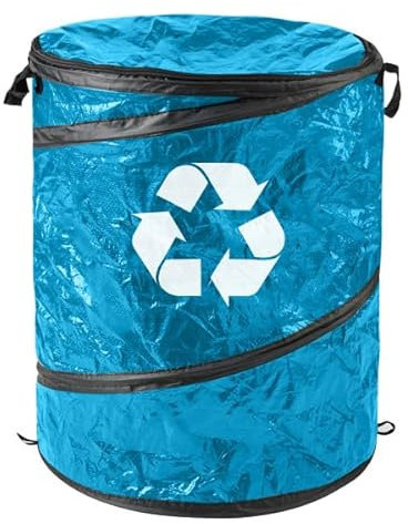 Wakeman Collapsible Trash Can - Pop Up 44-Gallon Outdoor Portable Garbage Bag Holder with Zippered Lid - Recycle Bin for Camping or Parties (Blue)
