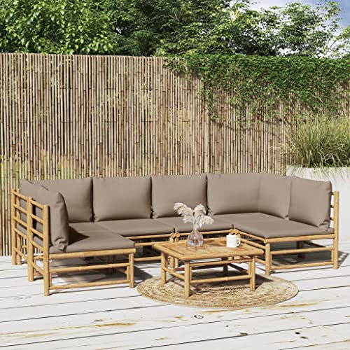 KATERYY 7-TLG. Garten-Lounge-Set mit Taupe Kissen Bambus,Komfortables BambusLoungemöbel für entspannte Stunden im Freien