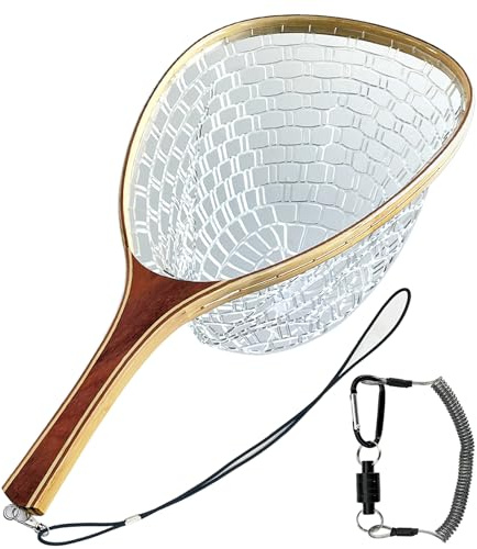 SEASPRO Fly Fishing Landing Net Trout Soft 23.62in Rubber Catch and Release Fish Net with Wooden Handle Frame Magnetic Fly Fish Net