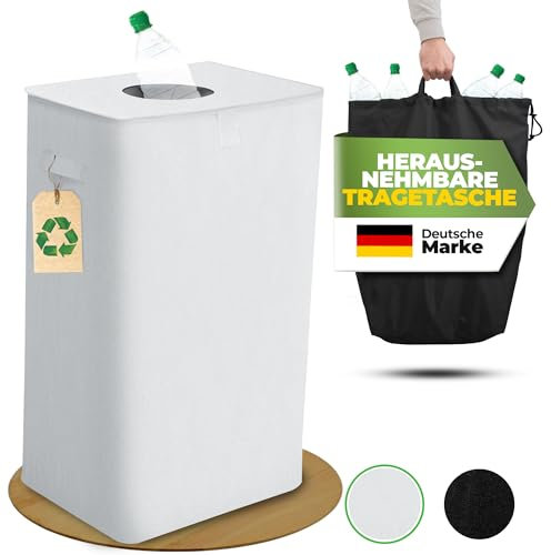 COTTARA® Récipient de collecte de bouteilles consignées avec couvercle et sac de transport | Récipient de consigne avec fente | Organisateur de bouteilles idéal Collecteur de bouteilles vides pour