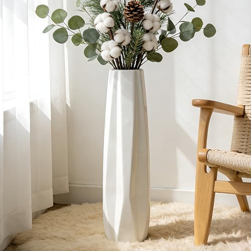 JIDOFUE Weiße Keramik Vase 28 Inches/71 cm Tall Floor Flower Vase Große Vasen für Tisch Centerpieces Regal Home Decor Halter Dekorative Wohnzimmer Getrocknete Blumen Einfache Arrangement