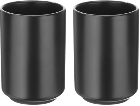 QUARKZMAN 2 Tasses à Thé Japonaises en Céramique 8oz / 240ml Sans Anse Noir | Tasses à Thé en Céramique Émaillées Mat, Couleur Unie, pour Matcha Thé Café Boissons