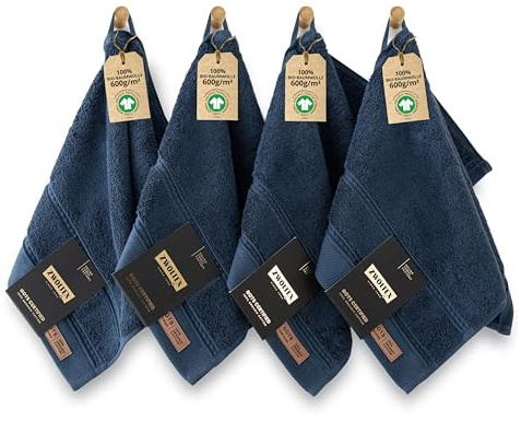 ZWOLTEX - Premium Gästehandtücher 30x50 Marine [4er Set - 650 g/m²], 100% Bio Baumwolle GOTS Zertifizert, ÖKO-TEX, Ultra Weich & Saugfähig - Queen Collection