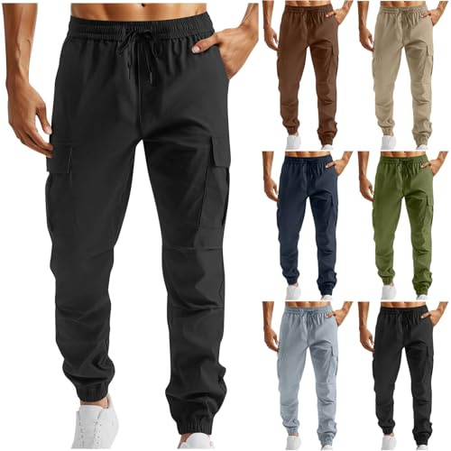Generisch Cargohose Herren Frühling Sommer Hose Jogginghose mit Elastischem Bund und Kordelzug Männer Atmungsaktive Comfort Fit Freizeithose Wanderhose Herren Mode Trainingshose Outdoorhose
