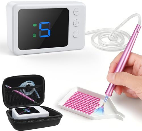 Electric Diamond Art Painting Pen, Cordless Vacuum Diamond Painting Pens Kits with Storage Case, 5 Adjustable Suction Level, Diamond Art Accessories Tools Long-Lasting, E-Painter No Max Need (Pink)