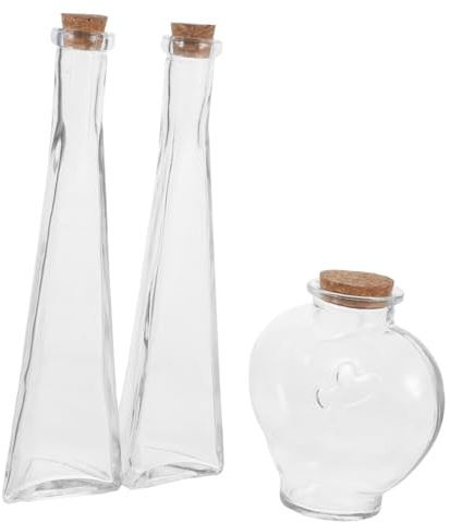 SOIMISS 3piezas Botellas Rituales Para Ceremonias De Boda Color Transparente Forma De Corazón Prismático Pequeño Para Adornos De Boda Botellas De Deseos y Manualidades De Vidrio