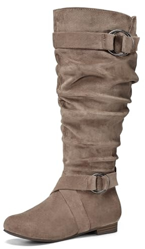 mysoft Women's Wide Calf/Extra Wide Calf Knee High Boots Slouchy Flat Tall Boots with Side Zipper