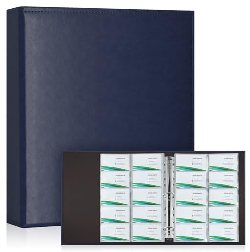 Album Portabiglietti da Visita 600 Carte - Blu Elegante, 30 Fogli Rifornimento, Anelli A4 in Pelle PU, Design Laterale per Business Card | Organizzazione Ufficio