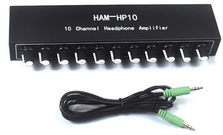 Fazvncv HP10 Amplificatore per cuffie stereo professionale uditivo 1 ingresso 10 uscite preamplificatore controllo da 1 a 10 vie