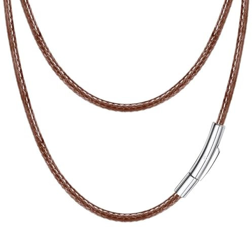 Leather Necklace With Clasp, Leather Necklace Cord, 3mm Black Braid Rope Necklaces, Width Black Braided Rope Chain With Stainless Steel Clasp 20 Inch, Braided String Necklaces for Men Women