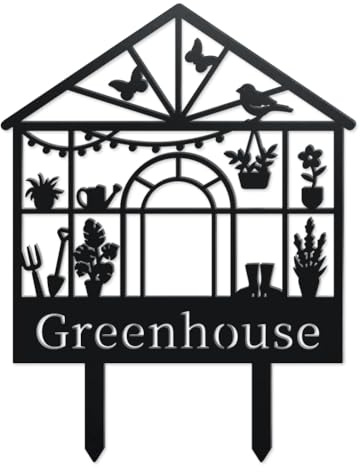WADORN Greenhouse Metal Decorative Garden Stakes, Funny Potted Plant Bird Metal Outdoor Statues Garden House Black Silhouette Ornament Gifts Funny Plant Outdoor Decor for Backyard Patio Lawn Walkway