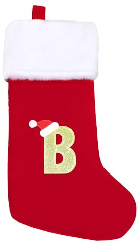 SULOLI Weihnachtsstrumpf,Rote Strumpftaschen,Geschenktüten Weihnachtssocken Zum Aufhängen für Weihnachtsbaum und Heim Deko(B)