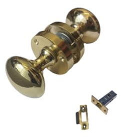 Epsom Door Handle Victorian Style Brass Plated Round Door Knobs Set of 1 Pair 56mm Rose 52mm Knob with Tubular Latch Sprung Internal/External Mortice Door Handles