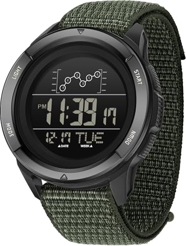 Orologio Militare da Uomo, Orologio Sportivo Digitale Impermeabile Tattico per Escursionismo, Cinturino in Nylon, Orologio Elettronico da Polso LED, con Sveglia, Cronometro, Luminoso, Orologi da Polso