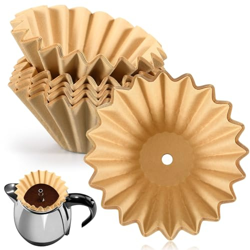 Feifeiya 100 Pcs Pre-punched Holes Coffee Filters for 4/6/9 Cup Electric Percolator Perforated Filter Paper for Basket Coffee Filter Disposable Natural Wood Pulp Paper Filters with Tall-sided Design