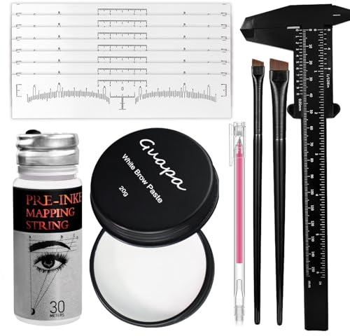Kit de microblading pour sourcils avec fil de cartographie blanc de 30 m, pâte à sourcils blanche de 20 g, 2 pinceaux à sourcils, 10 pochoirs à sourcils et 1 pied à coulisse. (Kit #1)