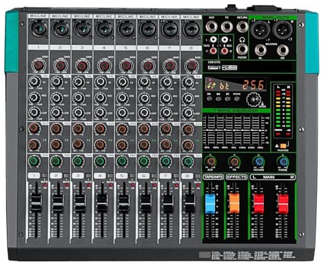 Mezclador de profesional de 6/8 canales, controlador de DJ, grabación con reverberación, mezcla for grabación de presentaciones en el escenario Mesa de sonido de estudio(8Channel)