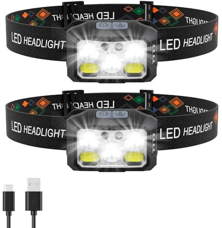 CIRULLI Set di 2 Torcia frontale, Lampada frontale led ricaricabile con 6 Modalità di Illuminazione,Impermeabili,angolo Regolabile,1200 Lux luce frontale per Jogging,Escursionismo,Campeggio