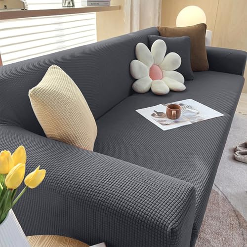 VanderHOME High Stretch Sofabezug Moderne Weicher Sofaüberzug Polyester Jacquard Rutschfester Sofahusse Für Wohnzimmer Protector Für Hunde Haustiere (4 Sitzer, Grau)