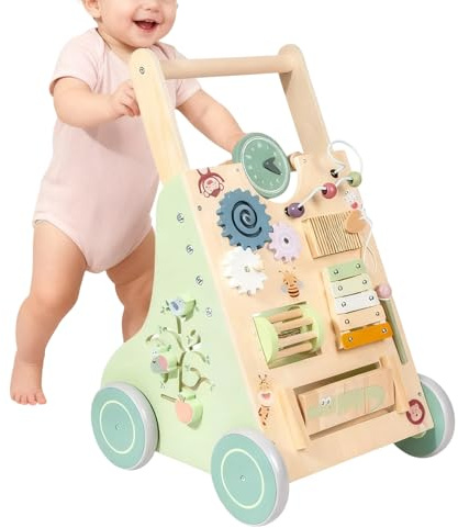 Andador de madera – Ayuda de aprendizaje silenciosa con ruedas suaves | Carro corredizo de madera, para caminar y aprender a caminar para niñas en casa interior juego de niños