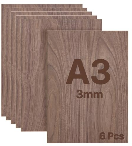 WISYOK A3 Plywood Sheets, 6pcs 3mm Walnut Sheet, 420x300mm | Unfinished Plywood Board for Crafts, DIY, Wood Engraving, Laser Projects, Model Making, Decoration, for Home & School Use