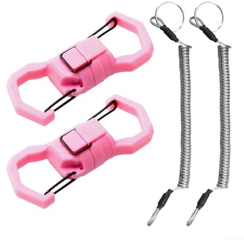Angel-Schlüsselband aus Edelstahl mit Hakenverschluss, Doppelring-Verschluss, Schnellverschluss für Zangen und Werkzeuge, sichere 5 kg Tragkraft, PP- und Metallkonstruktion (Rosa)