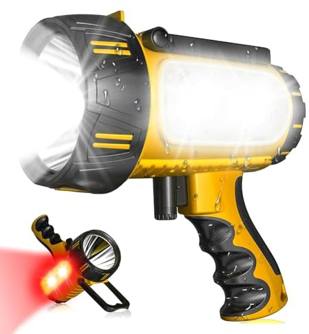 UieoKakeh 10000mAh Rechargeable Flashlight Handheld Spotlight, 100, 000 Lumen Bright Spot Light Outdoor Run Time 72+ Hours