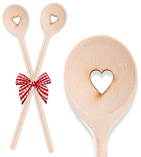 Logbuch-Verlag 2 Herz Kochlöffel aus Holz 30 cm Holzkochlöffel Hochzeitsgeschenk Liebe Symbol Geschenk Weihnachten