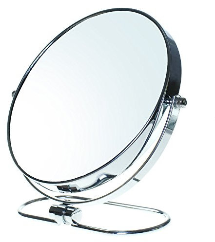 TUKA Pieghevole Specchio Bagno per Trucco 5X Ingranditori, 8 Doppio Specchio Cosmetico Con Piedistallo, ø20 cm Specchio da Tavolo per Trucco e Rasatura, 2 Facciate Vanity Mirror, Cromato TKD3125-5x