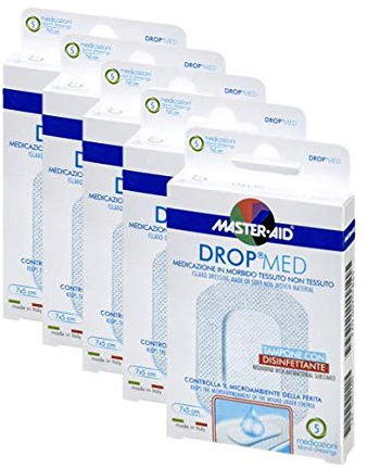 SPARANGEBOT sensitive und luftdurchlässige Pflaster, hautfreundlicher Wundverband, DROP® MED MASTER AID (5 Boxen à 5 Pflaster (5cm x 7cm))