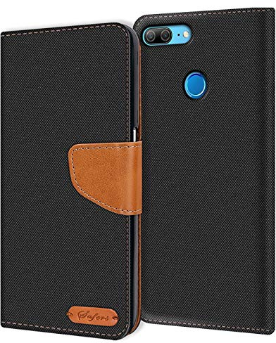 Verco Coque pour Honor 9 Lite, Étui Portefeuille Compatible avec Honor 9 Lite Case Textures de Fibre Housse de Protection, Noir