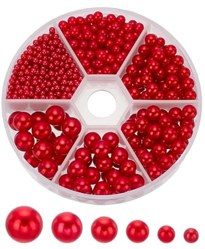 Pandahall Elite 1113 Pcs/Box 2.5/4/5/6/7 / 8mm Keine Löcher/Ungebohrt Nachgeahmte Runde Perle Perlen Grment Zubehör für Vase Füllstoffe, Hochzeit, Geburtstag Party Dekoration, Rot