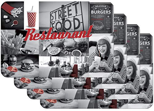 Vénilia Tischset Restaurant, Platzset für Esszimmer, Esstischmatten, Telleruntersetzer, Platzdeckchen, abwischbar, lebensmittelecht, 45 x 30 cm, 4 Stück