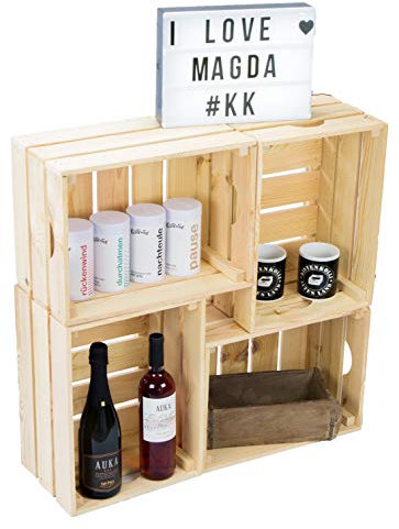 Kistenkolli Altes Land 4er Set Gemüsekiste Stapelkiste Stapelbox Holzkiste Weinkiste Obstkiste nachhaltig FSC Zertifiziert (4er Set 30x40x23, Natur)