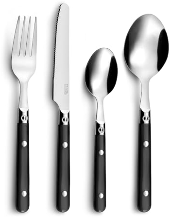 PRADEL ESSENTIEL - Tube triangle avec 16 couverts de table pour 4 personnes - Saxo - Acier inoxydable 18/0, Finition Standard - Noir